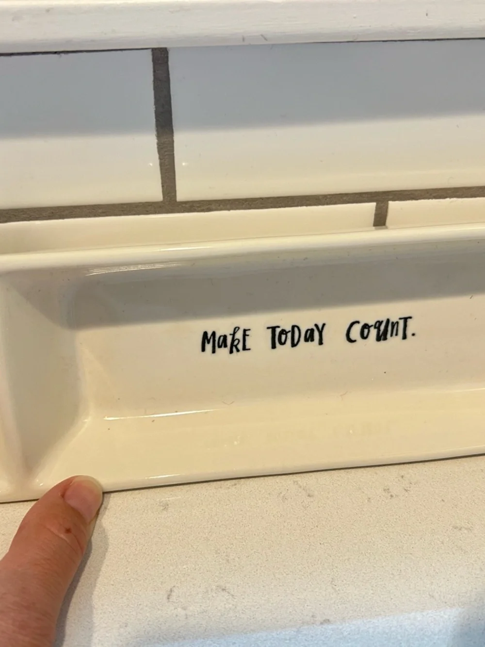 Rae Dunn White Ceramic Trinket Tray with 'Make Today Count'